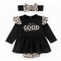 Утепленный боди платье с повязкой "Feel so GOOD" для девочек 3-6-9-12-18 месяцев