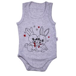 Серый боди майка c принтом "Зайки" для малышей