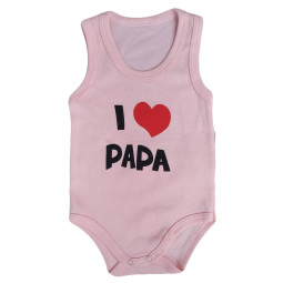 Летние боди майки для девочек Интерлок Розовые "I Love Papa"