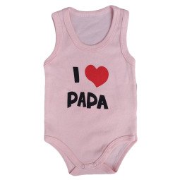 Летние боди майки для девочек Интерлок Розовые "I Love Papa"