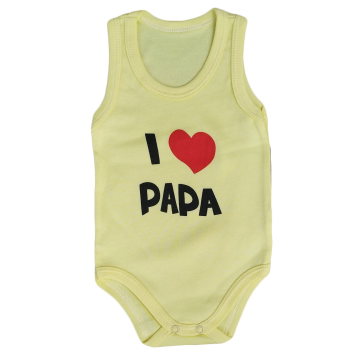 Літні дитячі боді майки Інтерлок Жовті "I Love Papa"