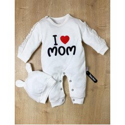 Человечек с шапочкой I love Mom Молочный 62 размеры Двунитка для девочек 1-3 месяца