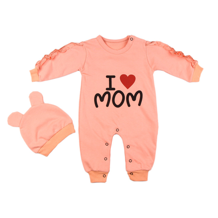 Человечек с шапочкой на девочку 3 месяца из ткани двунитка 62 размер I love MOM