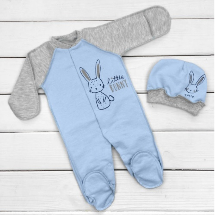 Теплый из футера человечек с шапочкой для новорожденных мальчиков Little Bunny