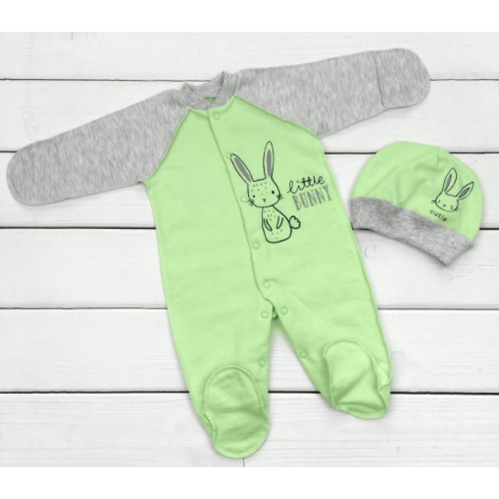  Теплий з футера чоловічок з шапочкою 56 розміри для новонароджених Little Bunny