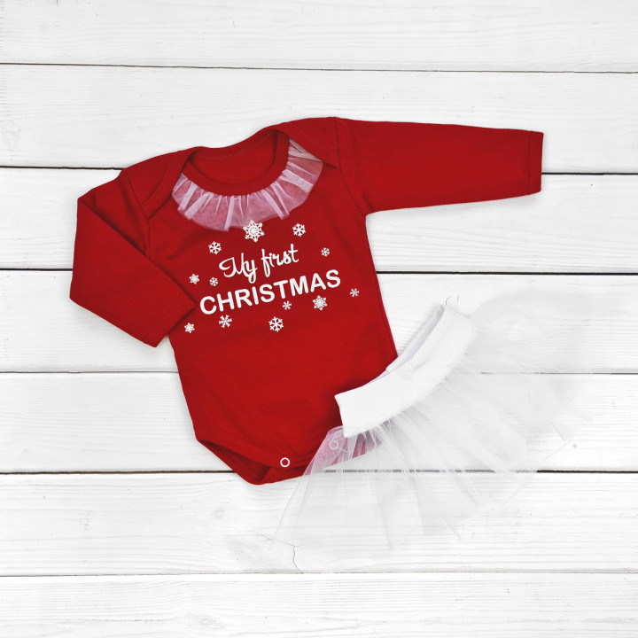 Новорічний боді з спідничкою "My first Christmas" 86 розмір для дівчинки