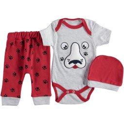Комплект ( шапочка + боди + штаны) Baby Point Серо-красный 68 размер на мальчика 3-6 месяцев