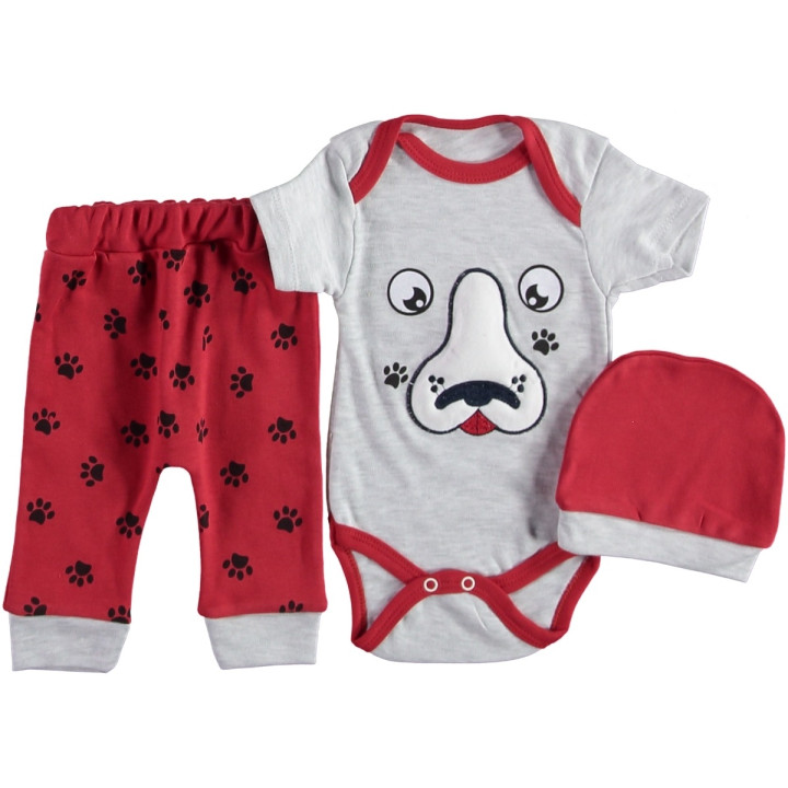 Комплект ( шапочка + боди + штаны) Baby Point Серо-красный 68 размер на мальчика 3-6 месяцев