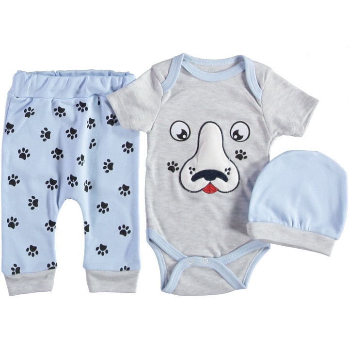 Комплект ( шапочка + боди + штаны) Baby Point Серо-голубой 68 размер на мальчика 3-6 месяцев