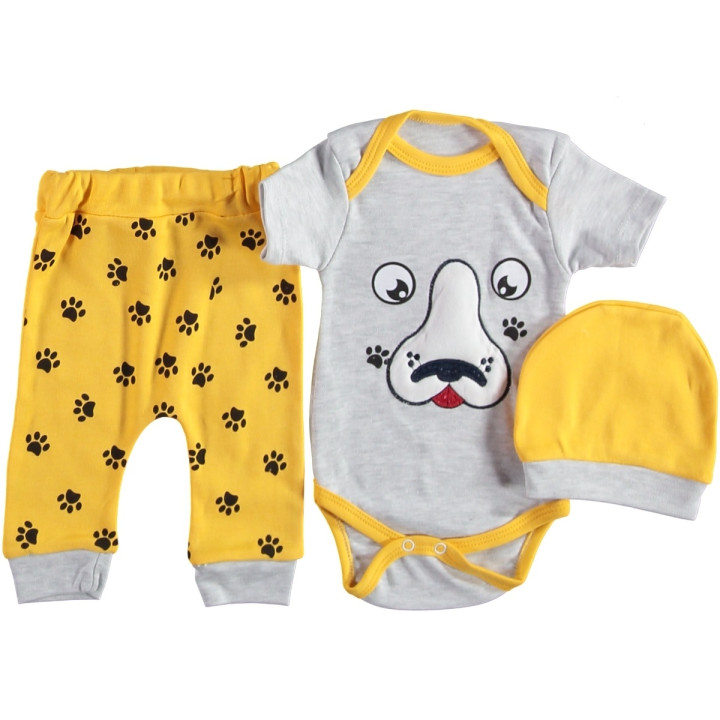 Комплект ( шапочка + боди + штаны) Baby Point Серо-желтый 74 размер на мальчика 6-9 месяцев