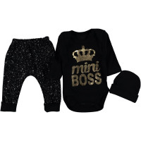 Комплект (шапочка+боди+штаны) Mini Boss Черный 62  размер для мальчиков