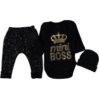 Комплект (шапочка+боди+штаны) Mini Boss Черный 62  размер для мальчиков
