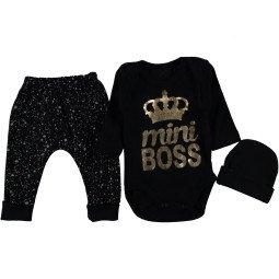 Комплект (шапочка+боди+штаны) Mini Boss Черный 62  размер для мальчиков