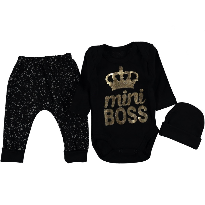 Комплект (шапочка+боди+штаны) Mini Boss Черный 62 размер для мальчиков