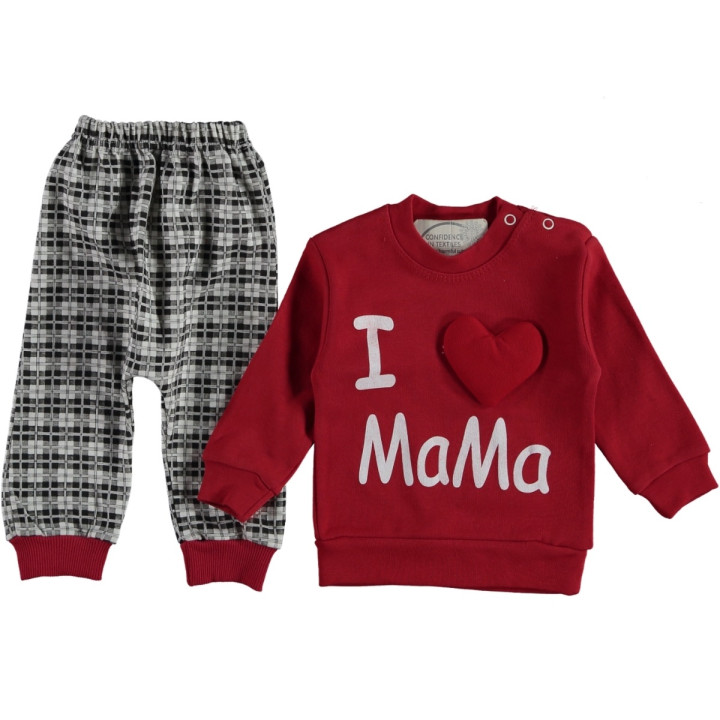 Тонкий комплект одежды I love mama для малышей 9-12 месяцев красно-серый Nikuby 80 размер