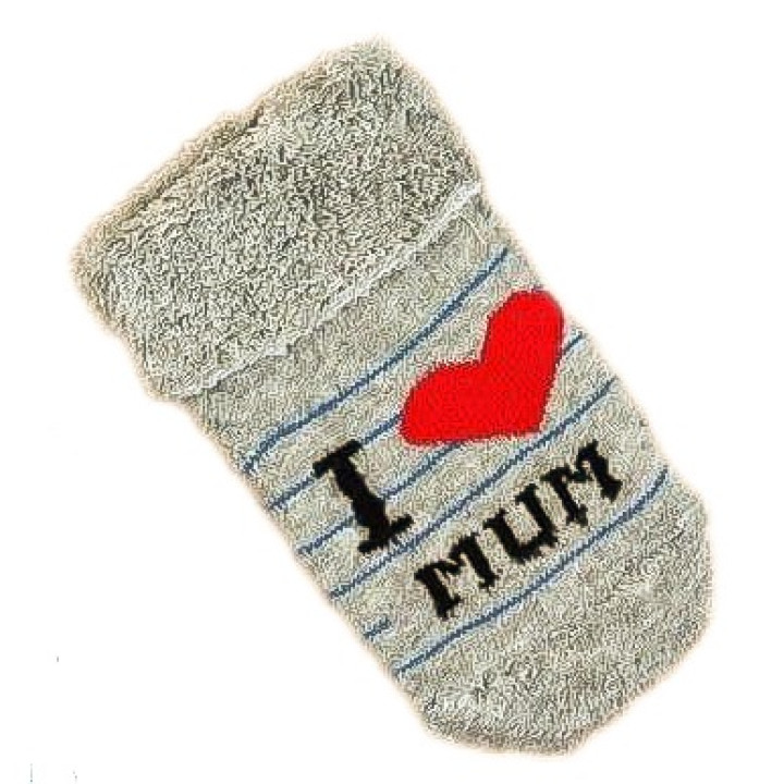 Махрові сірі шкарпетки I love MUM для новонароджених