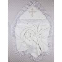 Махровая крыжма с капюшоном для крещения ребенка (большая 90*90 см, белая)