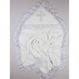 Махрова крижма з капюшоном для хрещення дитини (велика 90*90 см, біла)