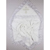Махровая крыжма с капюшоном для крещения ребенка (большая 90*90 см, белая)