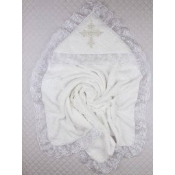 Махровая крыжма с капюшоном для крещения ребенка (большая 90*90 см, белая)