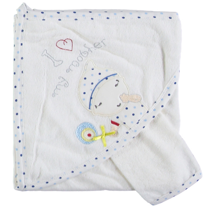 Детское полотенце махровое Baby Line Уголок 80*85 см Молочный + голубой