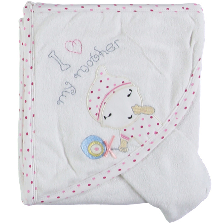 Дитячий рушник махровий Baby Line Куточок 80 * 85 см Молочний + Рожевий