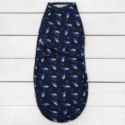 Пеленка кокон на липучке Shark Темно-синяя Интерлок для новорожденных