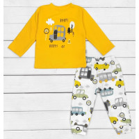 Желтая пижама с машинками на мальчика 1,5-2-3-4-5 лет