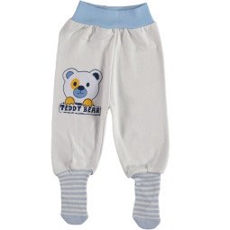 Тонкие ползунки Teddy с носочками для мальчиков 1-3 месяцев ТМ Kardelya Молочные 62 размер Интерлок