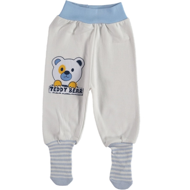 Тонкие ползунки Teddy с носочками для мальчиков 1-3 месяцев ТМ Kardelya Молочные 62 размер Интерлок