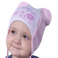 Бело-розовая шапочка на теплую весну для девочки 1 до 12 месяцев